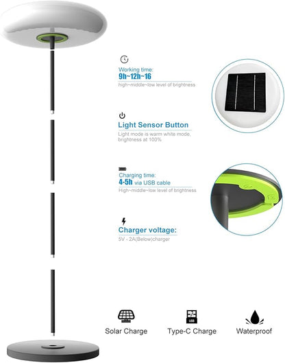 Lightdot Solar Outdoor Floor Lamp for Patio, Waterproof USB Rechargeable Cordless Floor Lamp with 3 Brightness Modes,Height Adjustable(Max 74IN),Warm White 3000k Standing Solar Lights for Yard Garden