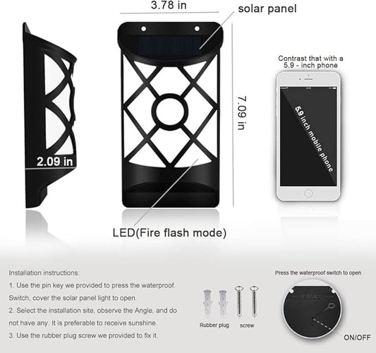 Aityvert Solar Flame Lights Outdoor, Waterproof Flickering Flame Solar Lights Dark Sensor Auto On/Off 66 LED Solar Powered Wall Mounted Night Lights Lattice Design for Patio Deck Driveway