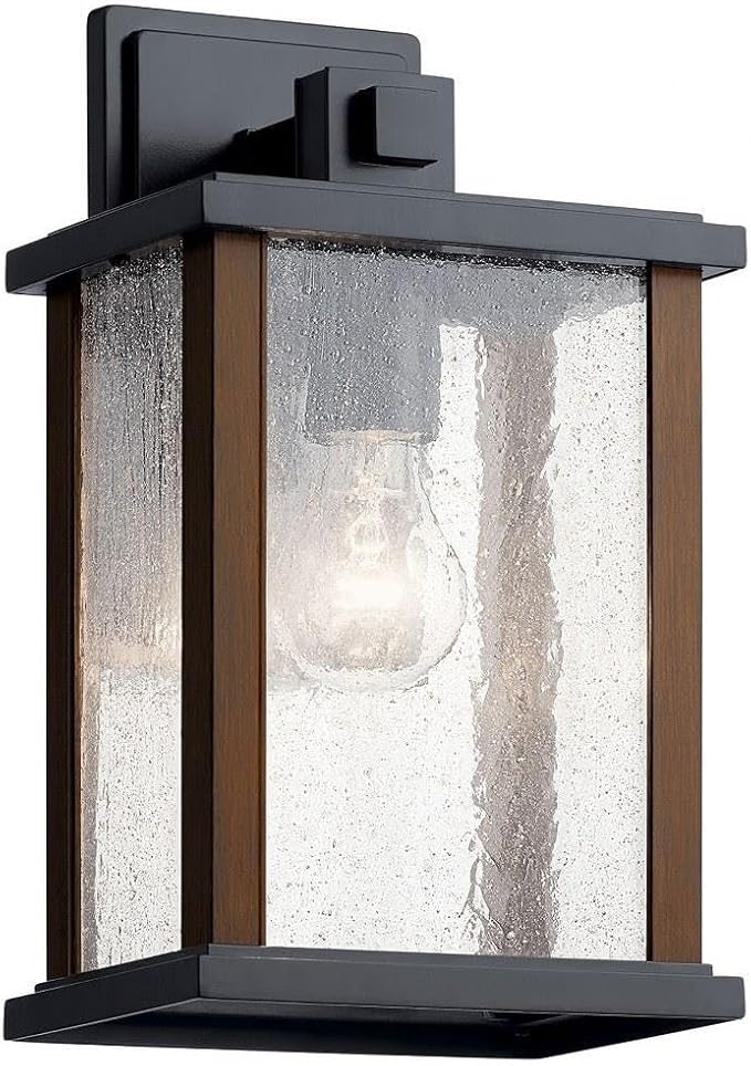 Kichler Marimount 12.75" Outdoor Wall Light in Black, 1-Light Exterior Wall Sconce with Clear Ribbed Glass, (12.75" H x 7.5" W), 59017BK