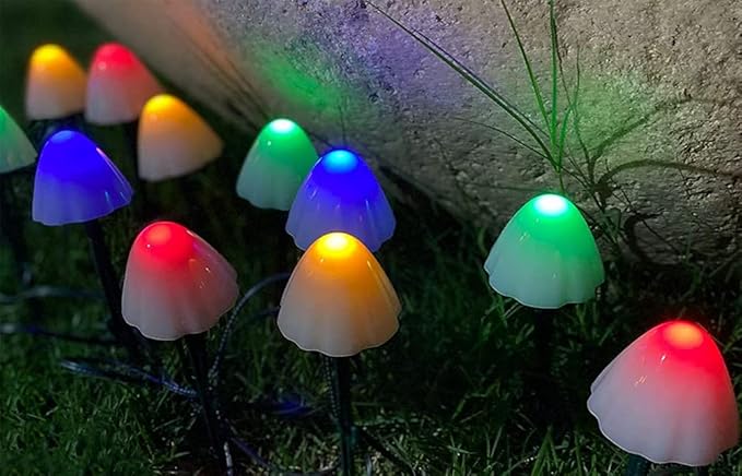 Mini Solar Mushroom Light 8 Modes 11.5ft Solar Pathway Lights 10 LEDS Multi-Color Fairy String Light Outdoor Waterproof Cute Mushroom Shaped Landscape Light for Christmas Halloween Backyard Lawn 1 Set