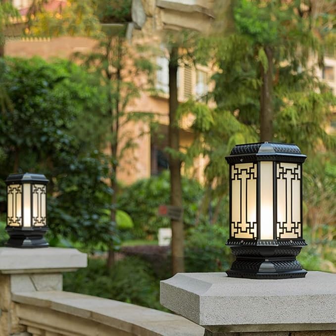 Lights Outdoor IP43 Waterproof Retro LED Solar Column Lamp Super Bright External Listing Garden Landscape Light Outdoor Lawn Street Path Post Pillar Light Patio Table Lamp E27 Edison Glass Lantern Sta