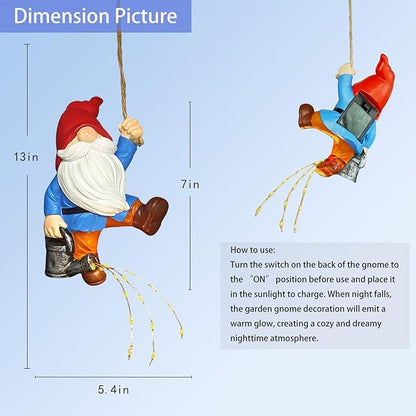 Hanging Gnomes Watering Can Lights Garden Decor, Fairy Figurines Outdoor Solar Lantern, Wall Art for PatioYard Porch, Christmas Gardening Housewarming Gifts for Mom Women