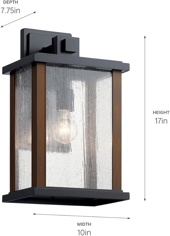 Kichler Marimount 17" Outdoor Wall Light in Black, 1-Light Exterior Wall Sconce with Clear Seeded Glass, (17" H x | Lumora
