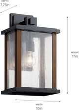 Kichler Marimount 17" Outdoor Wall Light in Black, 1-Light Exterior Wall Sconce with Clear Seeded Glass, (17" H x | Lumora