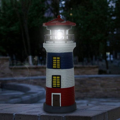 LED Solar Power Lighthouse Statue Outdoor Decor Rotating Outdoor Light Garden Yard Lawn Craft Ornament, Lighthouse Lamp Solar Lighthouses for Outside(Red+Blue+White)