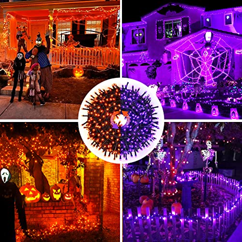 JMEXSUSS 66ft 200 LED Orange and Purple Halloween Lights Plug in