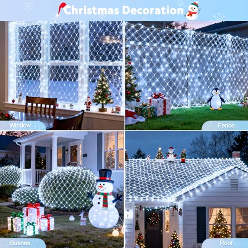 JMEXSUSS 200 LED Cool White Net Lights for Bushes, 9.8 ft x 6.6 ft Christmas Net Lights Outdoor Mesh Light Connectable with Remote Plug in for Christmas Tree Garden Bush Decor