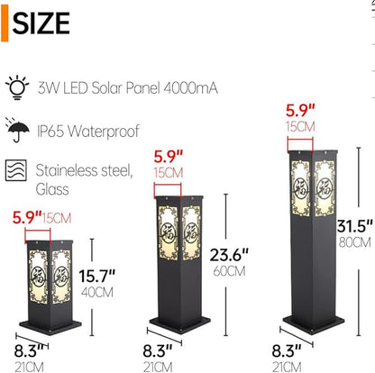 Solar Landscape Lighting Outdoor Solar Pathway Lights with IP65 Waterproof Stainless Steel Path Lamp Chinese Style Glass Solar Bollard Lantern for Courtyard Balcony Driveway Garden