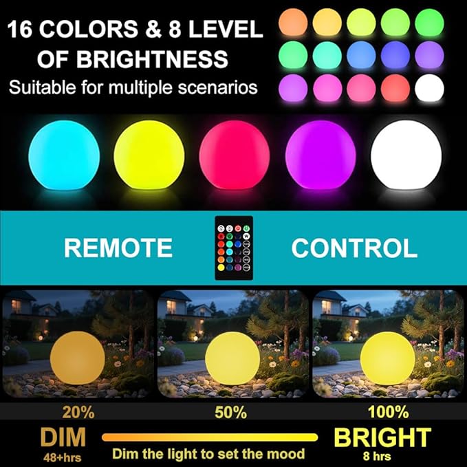 10-in Solar Orb Light, Waterproof Solar Globe Light Outdoor Dimmable RGB Color Changing Solar Garden Ball Light for | Lumora