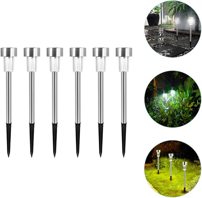 6pcs Solar Path Lights Outdoor Yard Garden Landscape Lamps 55 Stainless Steel White Light Waterproof for Lawn and | Lumora