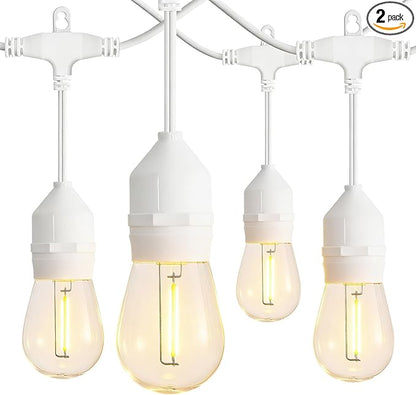 Banord White Outdoor String Lights, Commercial Grade Patio Lights with 30 1W S14 Dimmable Shatterproof LED Bulbs, Heavy Duty Hanging Lights for Outdoor, Waterproof String Lights 96ft (2x48ft)