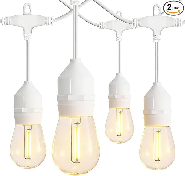 Banord White Outdoor String Lights, Commercial Grade Patio Lights with 30 1W S14 Dimmable Shatterproof LED Bulbs | Lumora