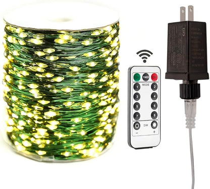 Extra Long Green Wire Fairy Lights Plug in 400FT High Bright 1200 LED Waterproof LED String Lights with Remote Warm White for Christmas Tree, Patio, Garden, Backyard