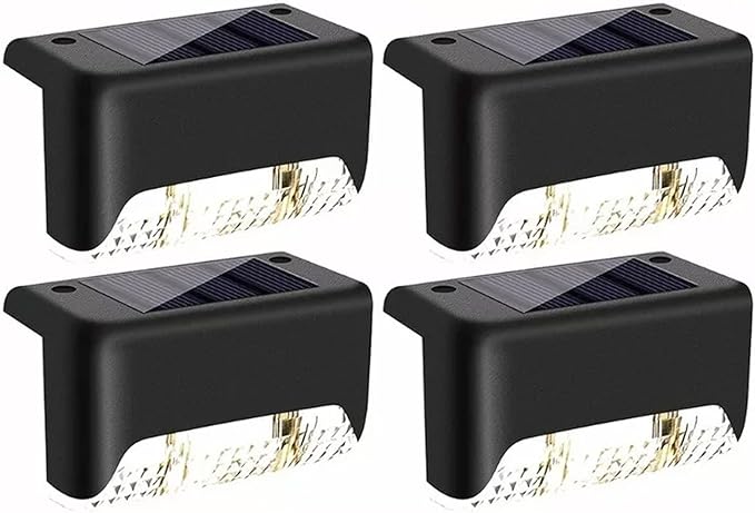 Solar Outdoor Lights, Waterproof Solar Powered Steps Light Outdoor, Wireless LED Lighting Lamp Fence Walkway Patio Stair Garden Path Rail Backyard Fences, 4 Pack Warm White