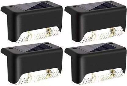 Solar Outdoor Lights, Waterproof Solar Powered Steps Light Outdoor, Wireless LED Lighting Lamp Fence Walkway Patio Stair Garden Path Rail Backyard Fences, 4 Pack Warm White