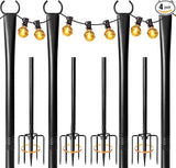 4 Pack String Light Poles for Outside, Heavy-Duty Metal Light Poles for Outdoor String Lights with Fork, Adjustable | Lumora