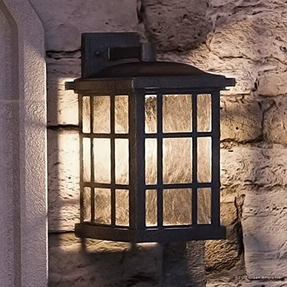 Urban Ambiance Luxury Craftsman Outdoor Wall Light, Medium Size: 17" H x 11" W, with Tudor Style Elements, Highly-Detailed Design, High-End Black Silk Finish and Water Glass, UQL1236