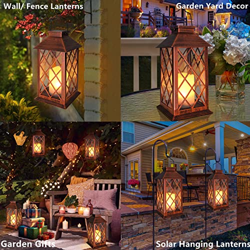 TAKE ME 14" Solar Lanterns Outdoor Garden Lantern Waterproof LED Flickering Flameless Candle Mission Lights for Table,Outdoor,Party