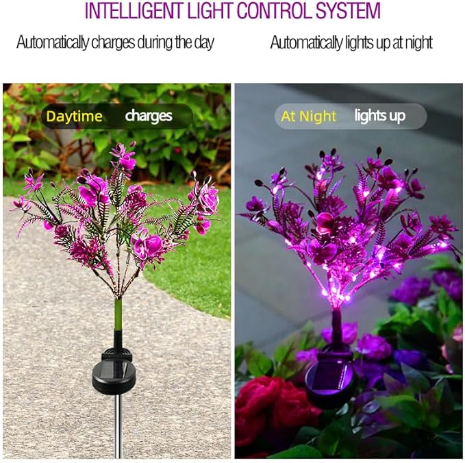 4 Pack Solar Garden Lights Phalaenopsis, Outdoor Waterproof IP65, Purple Light, for Gardens, patios, courtyards | Lumora