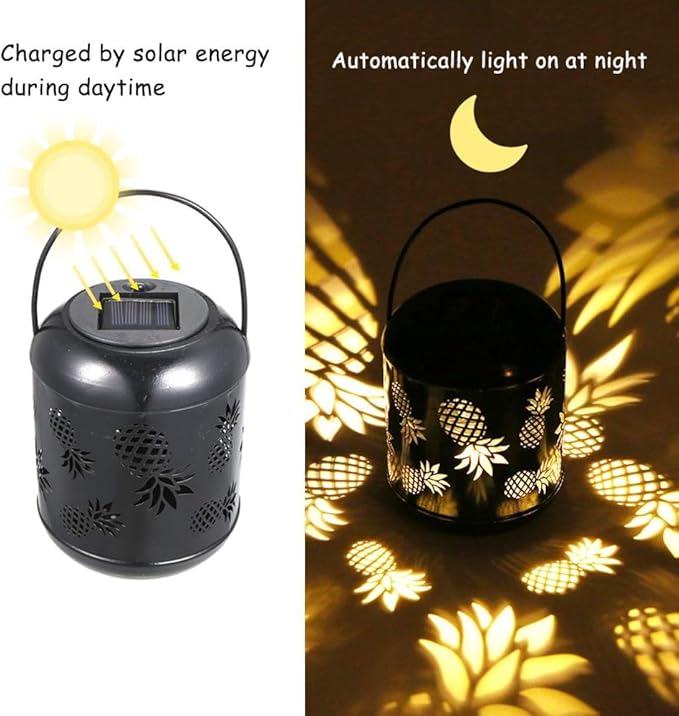Lixada Outdoor Lighting Solar Powered LEDs Lawn Light Hollowed-Out Pineapple Design Hanging Landscape Decoration Lamp for Patio Garden Courtyard Pathway