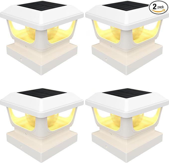 Brighticonic Solar Post Cap Lights Outdoor for 4x4, 3x3 – Auto On/Off Post Lights Solar Powered - Easy Install, IP65 Waterproof Deck & Fence Lights – Long Lasting Battery – 120 Lumen, WarmWhite - 4pck