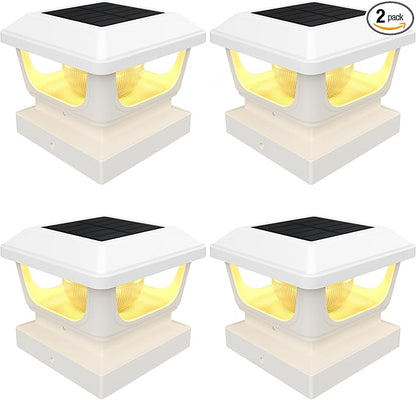 Brighticonic Solar Post Cap Lights Outdoor for 4x4, 3x3 – Auto On/Off Post Lights Solar Powered - Easy Install, IP65 Waterproof Deck & Fence Lights – Long Lasting Battery – 120 Lumen, WarmWhite - 4pck