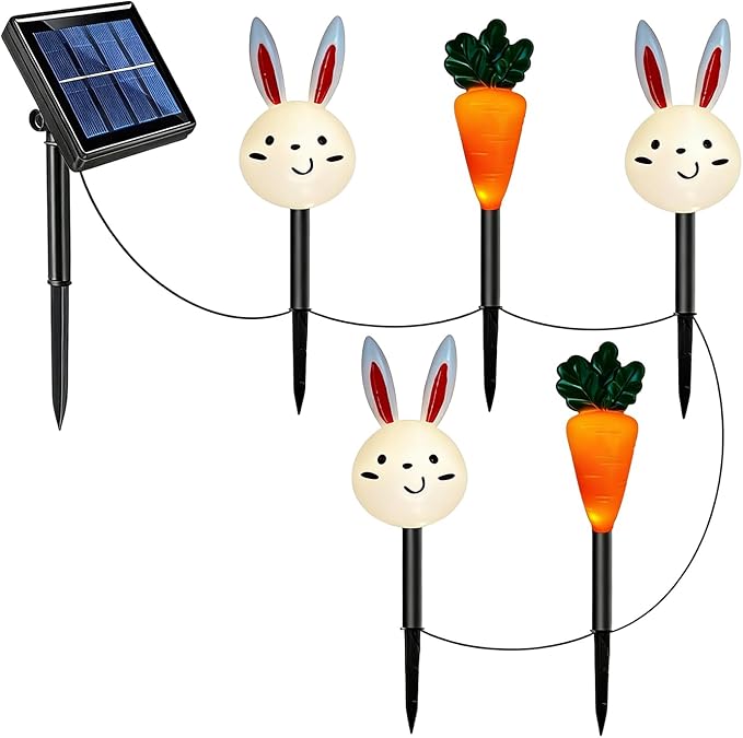 Easter Solar Pathway Lights Outdoor - Easter Bunny Carrot Waterproof Garden Lighting | Walkway Stake Light | for Garden Yard Patio Porch Lawn Walkway Courtyard Landscaping