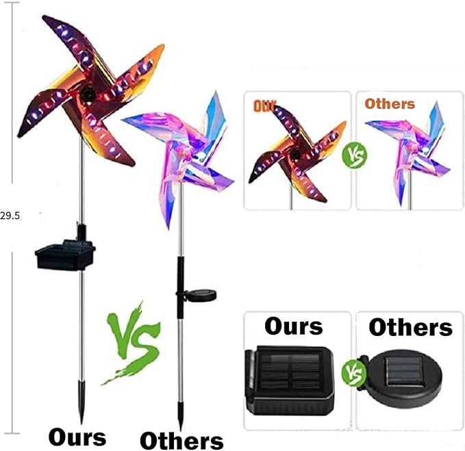 Solar Windmill Light Wind Spinner, Solar Outdoor Yard Lights Christmas Decorations Garden Light, 2 Pack Windmill-Shaped Landscape Path Lawn Lights LED Lamp Spin Pathway Lights