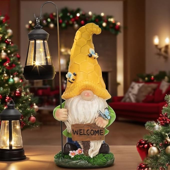 Large Gnomes Outdoor Statue with Solar Lights, Solar Garden Gnome Decorations for Yard Patio Outside, Valentine's Day Gnome Gifts for Women Mom