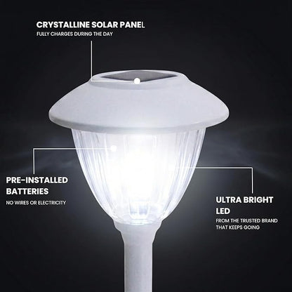 Energizer Solar LED Lights Outdoor - 8 Pack 15 Lumen Patio Lights Solar Powered & Waterproof with Patterned Glass & Metal Finish, Easy Installation Landscaping Lights for Lawn Decoration - White