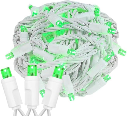 Novelty Lights 11ft Christmas String Lights, 50 Green LED Bulbs on White Wire, 2.5" Spacing, Connectable Indoor Outdoor Commercial Grade Lighting for Holidays Patio Weddings