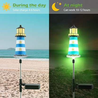 2 PCS Solar Lighthouse,7 Colors Changing Lighthouse Solar Light Outdoor Decor for Yard and Garden,Path Lights Lighthouse,IP65 Waterproof