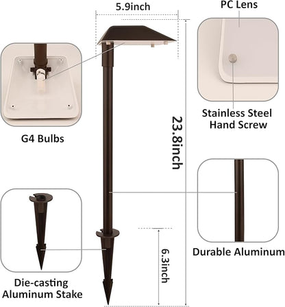 Landscape Path Lights Low Voltage, 12V Wired Outdoor Landscape Pathway Lighting for Outside Yard Walkway Driveway with Replaceable 5W 3000K Warm White LED G4 Bulb, Aluminum, Bronze, 6PK