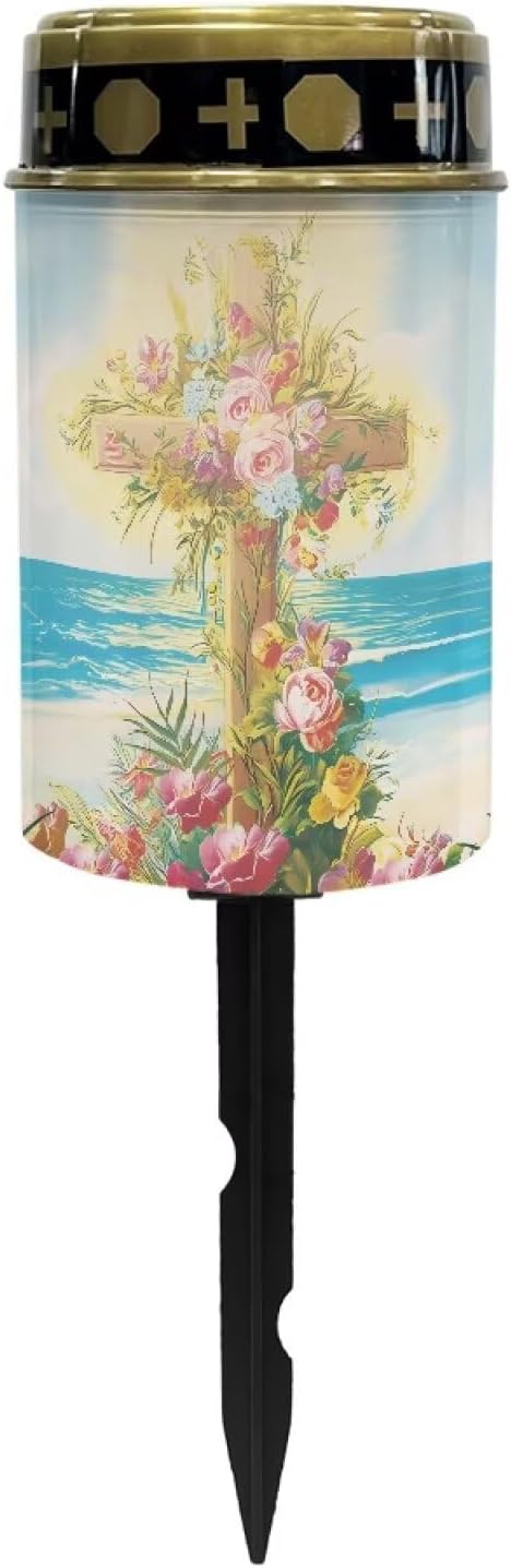 Cemetery Decorations for Grave Beach Solar Cross for Cemetery Grave Waterproof Dusk to Dawn Sensor Solar Grave Lamp for Cemetery 2 Pack