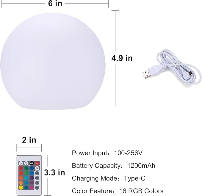 Ball Light, Outdoor Glow Globe Light with Remote Control, LED Solar Gazing Ball Night Light 10 Modes RGB Color Changing, Waterproof Solar Globe for Garden Yard Pathway Decor (6 inch)