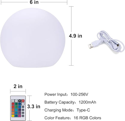 Ball Light, Outdoor Glow Globe Light with Remote Control, LED Solar Gazing Ball Night Light 10 Modes RGB Color Changing, Waterproof Solar Globe for Garden Yard Pathway Decor (6 inch)