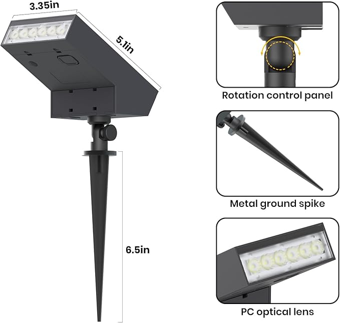 Solar Pathway Lights Outdoor, Dimmable Solar Spot Light IP65 Waterproof, 500LM 3000K Solars Outdoor Lighting for Walkway Landscape Lawn Yard