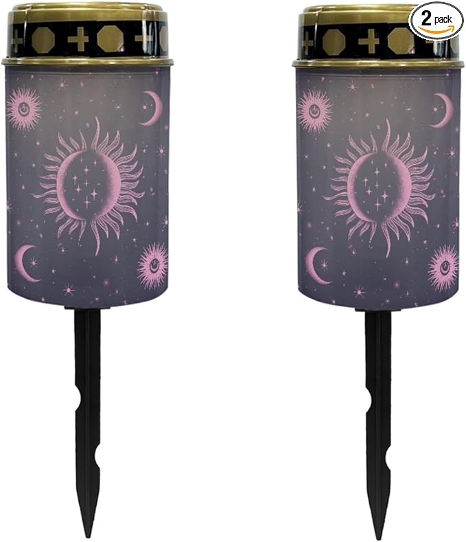Outdoor Solar Lights for Homs,Moon Star and Sun Landscape Lighting & Accessories Black Solar Lantern,Solar Powered Fairy Lights for Outside Flame Warm White Lights Stoplight