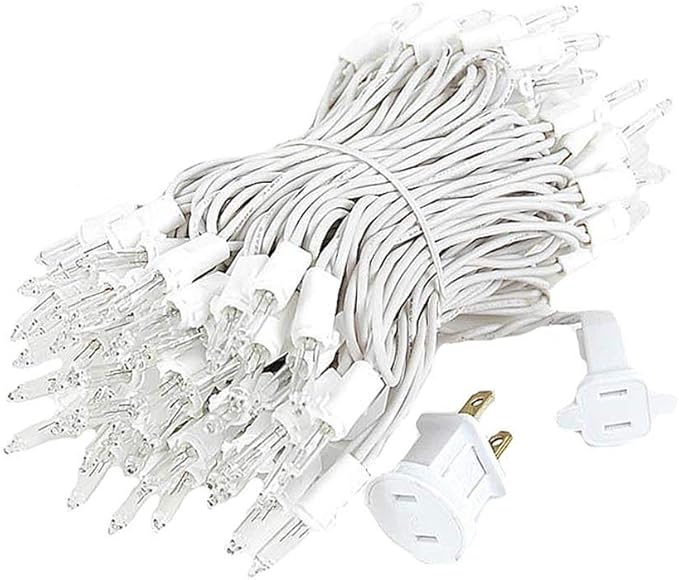 Novelty Lights 34 Feet 100 Bulb Incandescent Mini Light String, Clear with 4-Inch Spacing on White Wire, UL Listed Commercial Grade Indoor/Outdoor Mini Lights, Connectable End-to-End