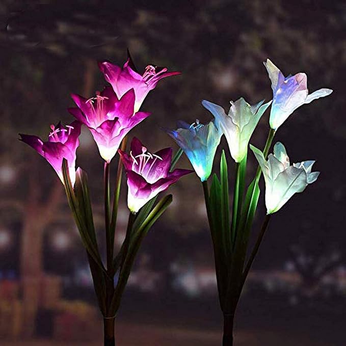 Ulalaza 2PCS Garden Solar Lights Multi-Color Changing 4 LED Flower Stake Light Decorative Landscape Lawn Yard Outdoor Lights Purple and White Length is 800mm/30inch