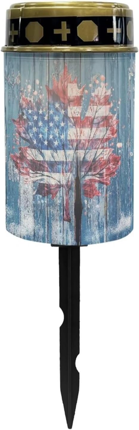 American Flag Pattern Solar Garden Lights for Cemetery Solar Lights Outdoor Garden, Eternal Lights for Cemetery Grave Decorations