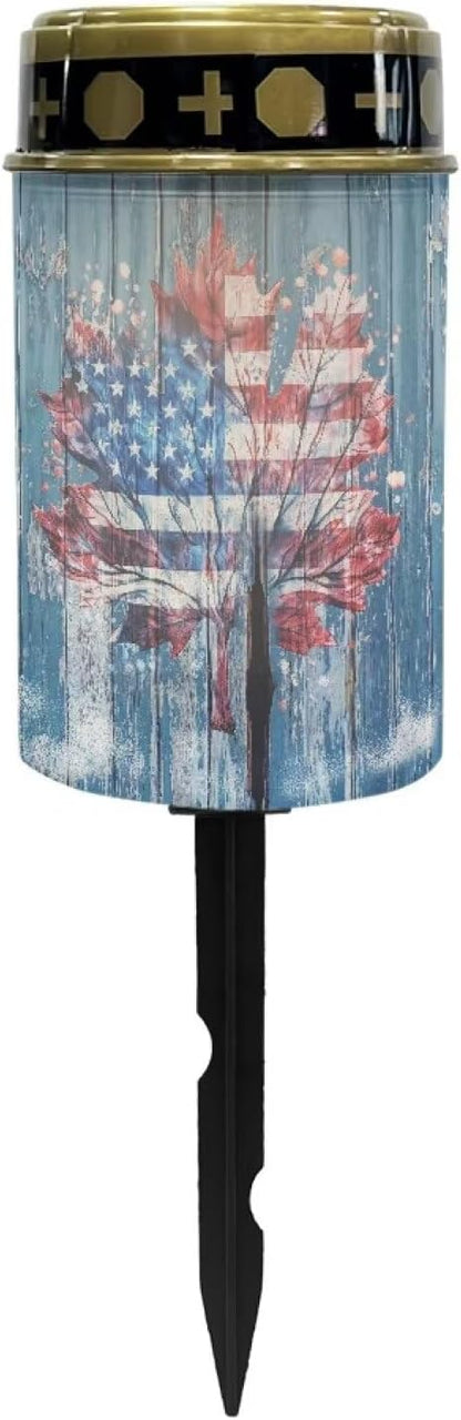 American Flag Pattern Solar Garden Lights for Cemetery Solar Lights Outdoor Garden, Eternal Lights for Cemetery Grave Decorations