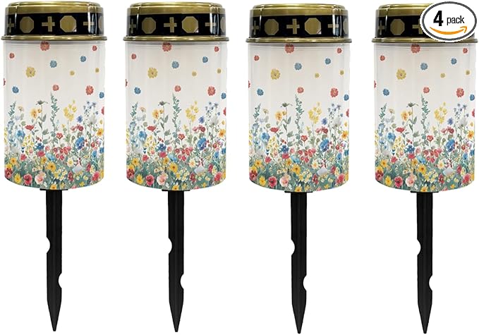 Floral Waterproof Solar Pathway Lights Outdoor Landscape Lighting Flameless Warm White Lantern Solar-Powered Fairy Lights for Outside LED Solar Stake Lights for Yard Patio Driveway