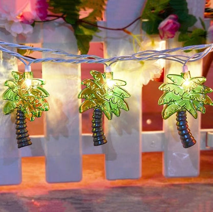 Palm Tree String Lights Outdoor, Summer Beach Themed Decoratives String Lights with 10 Palm Tree Patio Light, Plug in Indoor Fairy Lights for Outdoor Indoor Beach Tropical Party Bedroom Birthday Decor