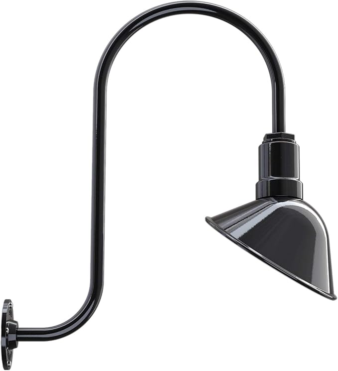 Steel Lighting Co. Venice Store Sign Light | for Outdoor Restaurant Accent Wall | 9 inch Dome | Upslope Gooseneck | Made in America | Black Exterior/White Interior