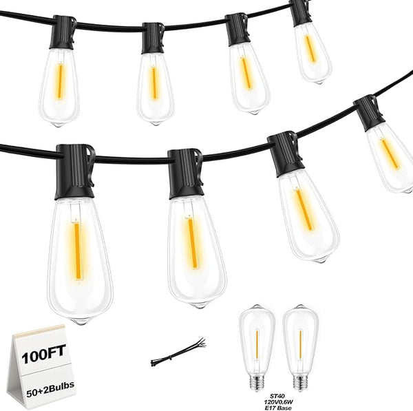 100 FT Commercial Grade Outdoor String Lights with 52 Shatterproof Waterproof LED Edison Bulbs Hanging Lights for | Lumora
