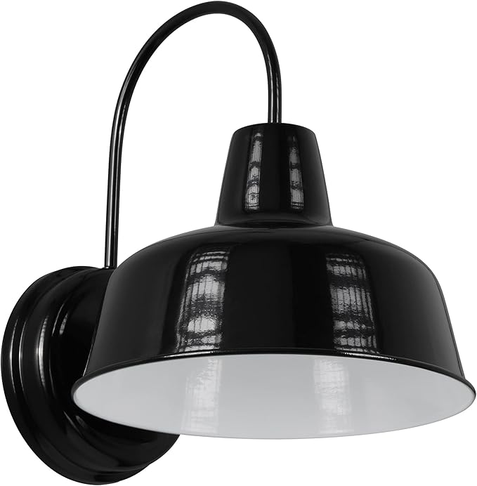 Design House Mason Farmhouse Gooseneck Barn Light, Outdoor Exterior Porch or Patio Wall Light Fixture, Satin Black, 10 Inch Diameter, 1-Pack, 588830-SB