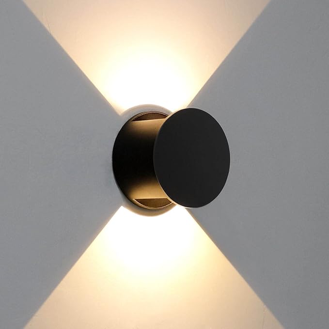 Kawell 8W Modern LED Wall Sconce Light Up Down Waterproof Outdoor Wall Lamp Indoor Hardwired for Bedroom Bathroom Hallway Stairs Porch, Black 3000K