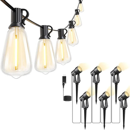 Svater Outdoor String Lights 60 FT with Landscape Lighting Low Voltage 6 Pack for Patio Outside Bistro Backyard