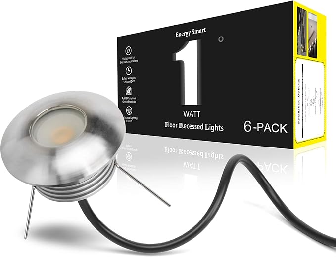 Recessed LED Deck Step Lights 6 Packs, 1W Low Voltage Mini Well Lights 3000K Warm White, Outdoor IP65 Waterproof Micro In-ground Light for Stairs, Patio, Handrail, Fence, Wall Corner, DC12V-24V